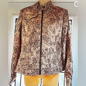 Simon Chang Beige and Brown Patterned Bomber Jacket